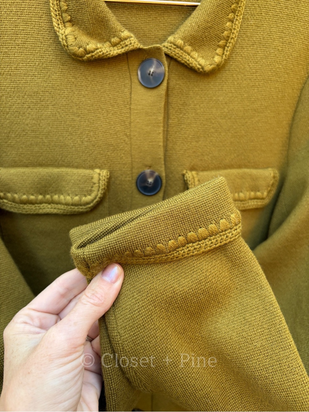 Sezane Betty Cardigan Olive Green Crochet Wool Size Medium - Picture 10 of 16